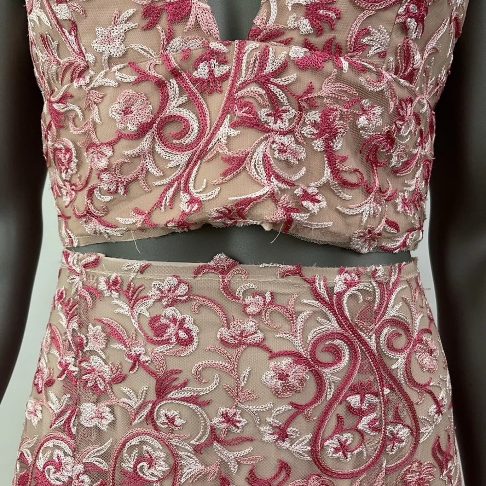 BCBG Maxazria Formal Dress 8 Pink Floral Embroidery Long Sexy Princess Prom - Picture 5 of 16